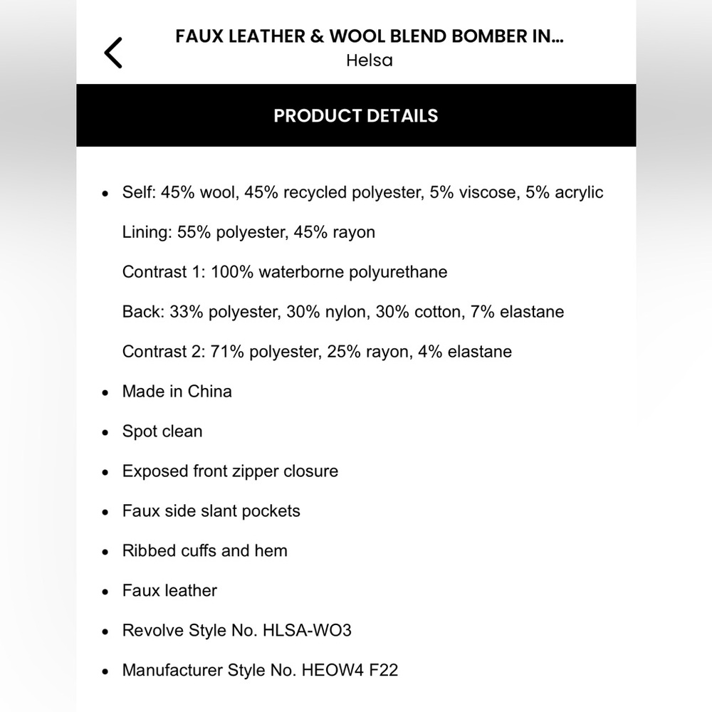 Helsa - Faux Leather & Wool Blend Bomber - Picture 3 of 8